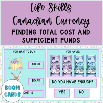 Preview of Canadian Easter Gift Shopping Total Cost and Sufficient Funds Boom Cards