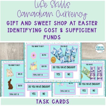 Preview of Canadian Easter Gift Shopping Total Cost and Sufficient Funds Task Cards 2