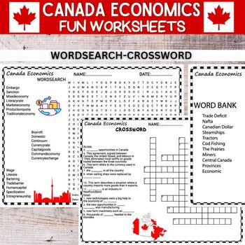 Preview of Canadian Economy Worksheets Word Search and Crosswords