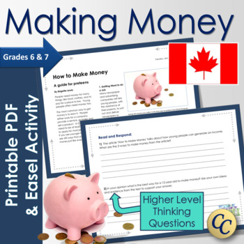 Preview of Canadian Financial Literacy Reading Comprehension - 'Making Money for Preteens' 