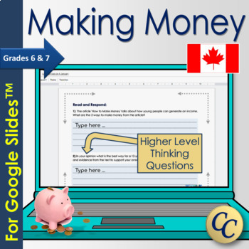 Preview of Canadian Financial Literacy Reading Passage - Making Money a Guide for Preteens