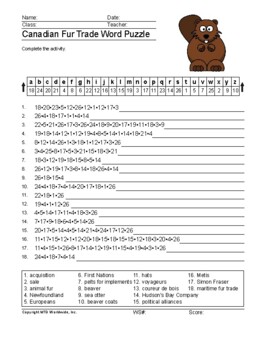 Preview of Canadian Fur Trade Word Search Worksheet and Vocabulary Puzzle Activities