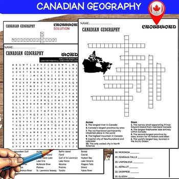 Preview of Canadian GEOGRAPHY WORKSHEETS PUZZLE, Word Scramble, Crossword & Wordsearch