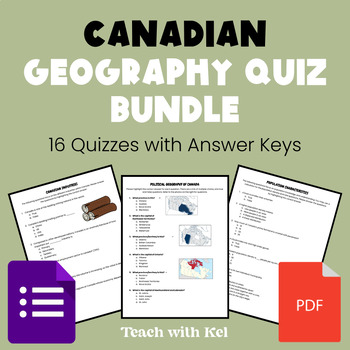 Preview of Canadian Geography Quiz Bundle - Grade 9 Geography Quizzes - Answer key included