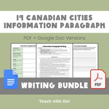 Preview of Canadian Cities Writing Activity Bundle - Information Paragraph Writing