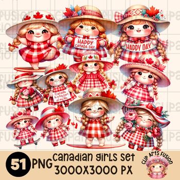Preview of Canadian Girls | 1st Of July Celebration | Happy Canadian Girls | Clipart Bundle