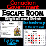 Canadian Government Activity Escape Room (Three Levels of 