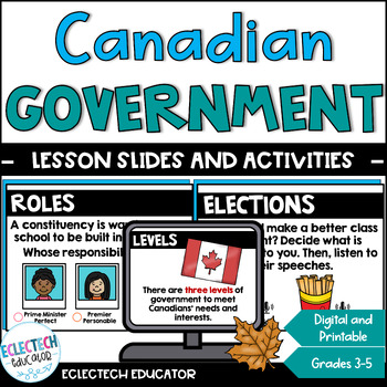 Preview of Canadian Government Federal Provincial Municipal Lesson Slides & Activities