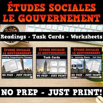 Preview of Canadian Government Bundle - French Reading Passages, Worksheets & Task Cards