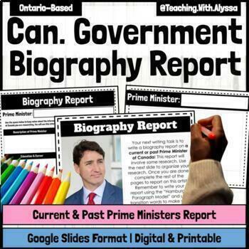 Preview of Canadian Government Prime Ministers Biography Project | Canada Activity |Digital