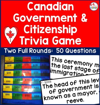 Preview of Canadian Government and Citizenship Trivia Game - Printable