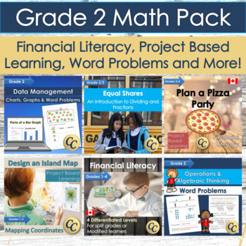 Preview of Canadian Grade 2 Math: Financial Literacy, PBL, Data Literacy & Word Problems