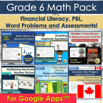 Preview of Canadian Grade 6 Math Pack for Google Apps™ | Financial, Data Literacy and PBL