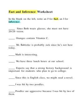 Canadian History Fact Versus Inference Worksheet By Relentless