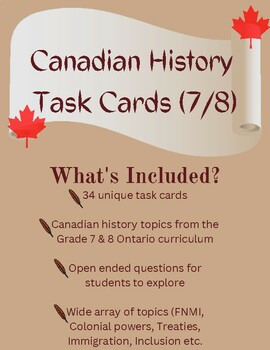 Preview of Canadian History Task Cards Grade 7 & 8