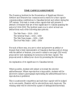Preview of Canadian History Time Capsule/History Trip Planning/Dinner Planning Project