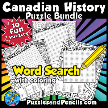 Preview of Canadian History Word Search Puzzles & Coloring BUNDLE | History of Canada