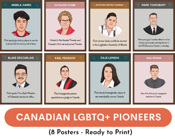 Preview of Canadian LGBTQ Pioneers, Canada Pride Month posters, bulletin board