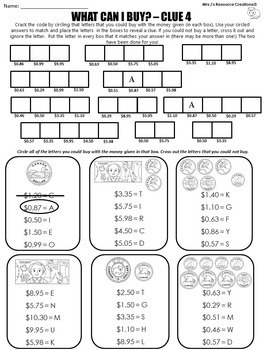 canadian money math mystery grade 3 by mrs js resource