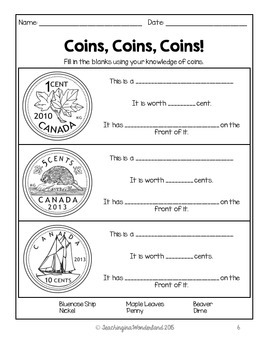 grade 1 canadian money activity packet by teaching in a wonderland