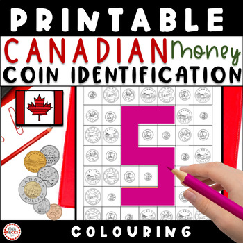 Preview of Kindergarten Canadian Money Activity Coin Identification Coloring Worksheet