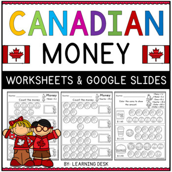 Preview of Canadian Money Coins Counting Worksheets Google Slides™ First Second Grade