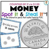 Canadian Money - Counting Nickels by 5's Spot It & Steal It Game