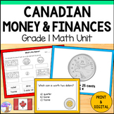 Canadian Money & Finances Unit - Grade 1 Math (Ontario) Wo
