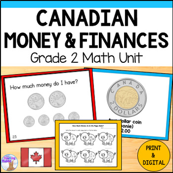 Preview of Canadian Money & Finances Unit - Grade 2 Math (Ontario) - Worksheets, Posters