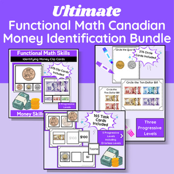 Preview of Canadian Money Identification Task Box Activities Bundle for Spec Ed & K-2 Math