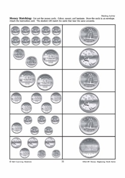 canadian money matching activities grades 1 3 by on the mark press