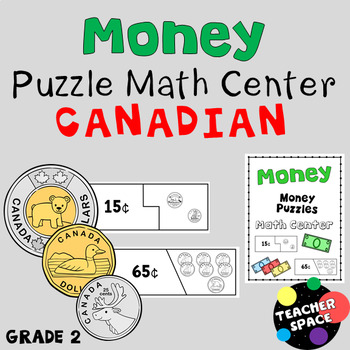 Preview of Canadian Money Puzzles Math Center for Grade 2