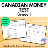 Canadian Money Test - Grade 1 Math (Ontario)