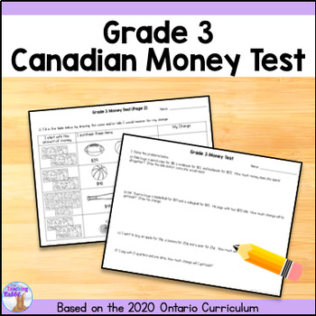 Canadian Money Test - Grade 3 Math (Ontario) by The Teaching Rabbit