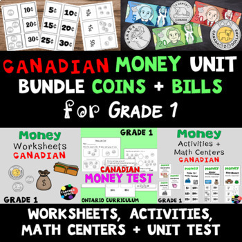Preview of Canadian Money + Finances Unit Bundle for Grade 1 - BC/Ontario