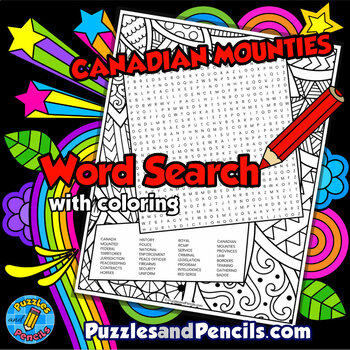 Preview of Canadian Mounties Word Search Puzzle Activity with Coloring | History of Canada