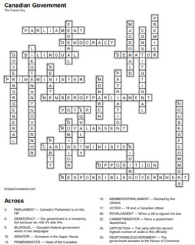 Canadian Political Crossword Bundle by The Puzzle Guy TPT