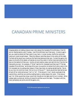 Preview of Canadian Prime Ministers Card Game