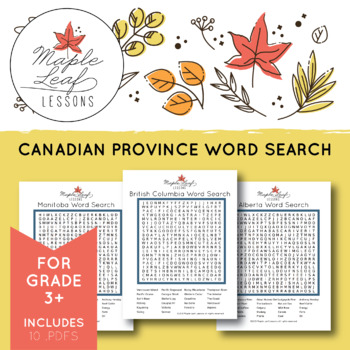 Preview of Canadian Province Word Search For Grades 3 +