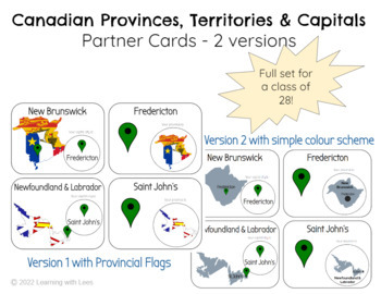 Preview of Canadian Provinces, Territories & Captial Cities - Partner Matching Cards