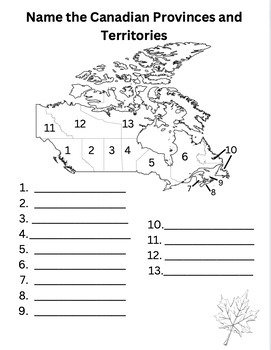 Canadian Provinces, Territory, and capital city Map Quiz | TPT