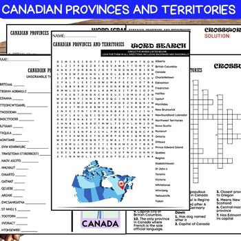 Preview of Canadian Provinces and Territories PUZZLE, Word Scramble, Crossword & Wordsearch