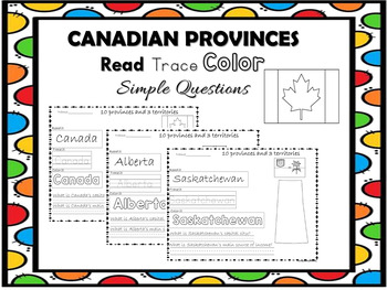 Preview of Canadian Provinces and Territoris. Read it. Trace it. Color it.