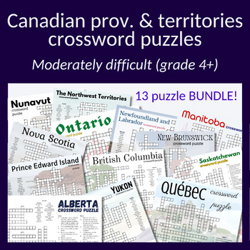 Preview of Canadian provinces & territories puzzles (13)- research, vocab, fun, etc! Gr. 4+