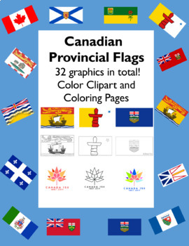 Preview of Canadian Provincial Flags in Colour and Colouring Pages