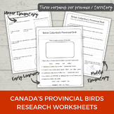 Canadian Provincial & Territorial Birds Research Worksheet Bundle