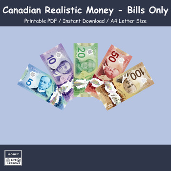 Preview of Canadian Realistic Money - Bills Only - As Close to Real Life Bills As Possible