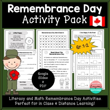 Preview of Canadian Remembrance Day Activity Pack - Google Slides & Pdf