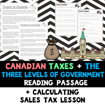 Preview of Canadian Taxes Reading Passage and Calculating Sales Tax Lessons