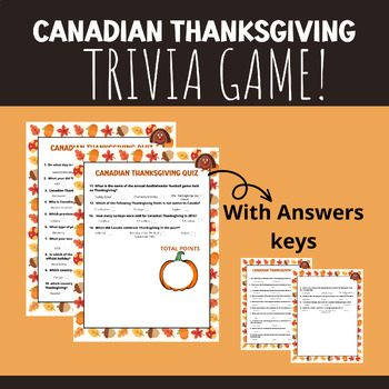 Preview of Canadian Thanksgiving Activities, Thanksgiving game, Thanksgiving Trivia.